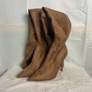 forever 21 size 10 light brown suede thigh high pointed toe stiletto boots